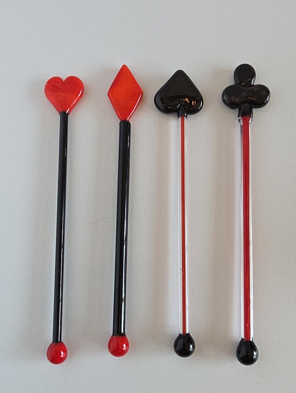 Vintage 1970's Glass Playing Card Suit Swizzle Sticks (cocktail stirrers)